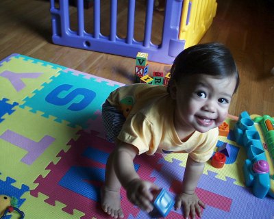 Mia with blocks