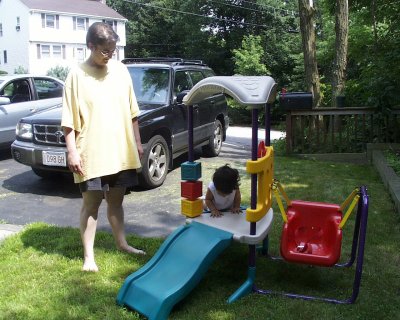 Mia getting on the slide