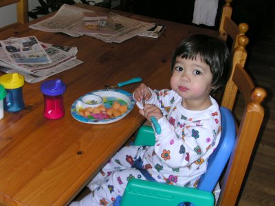 Mia having breakfast