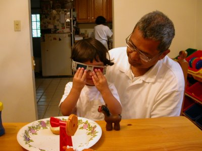 Mia and her Spy Kids 3-D Glasses with Grand Pop