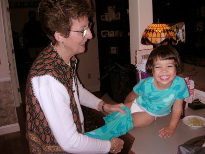 Mia getting dressed with Grandmom