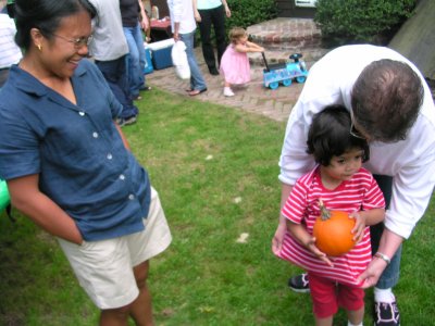 Mariflor with Mia and Mom at Gabriel's Fifth Birthday