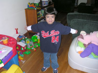Mia with a Red Sox shirt