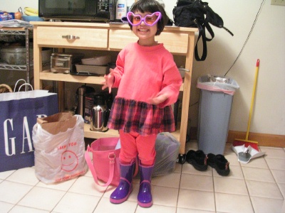 Mia with her funny glasses and boots