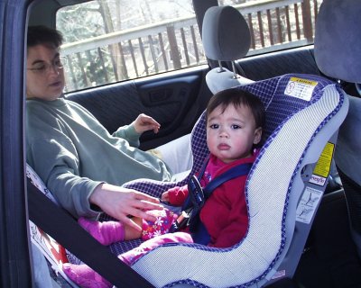 Mia and Mom off in the car off to Toys R' Us