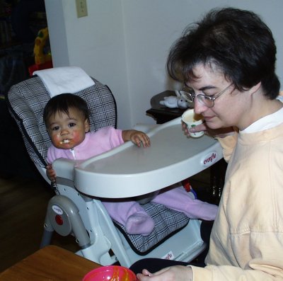 Mommy and Mia with yogurt on her mouth