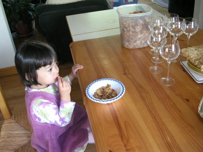 Mia snacking before Thanksgiving dinner